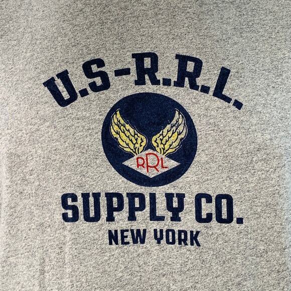 RRL by RALPH LAUREN Size XL Heather Grey Logo Print Cotton T-shirt - Picture 2 of 7